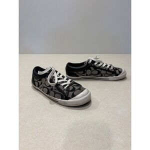 Coach Francesca Shoes Women's 7  Black White Canvas Lace Up Sneakers Logo